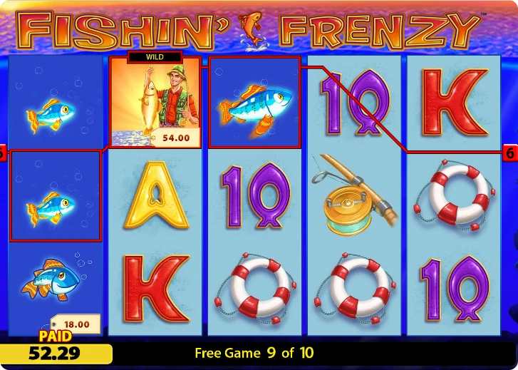 Fishin Frenzy expanding wild feature during free game 9 of 10