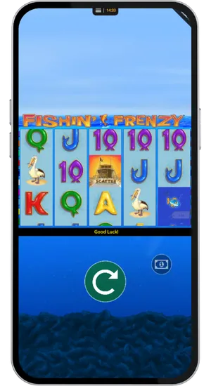 Fishing Frenzy reels with the Boat Scatter symbol landing on reel three alongside pelican and card symbols