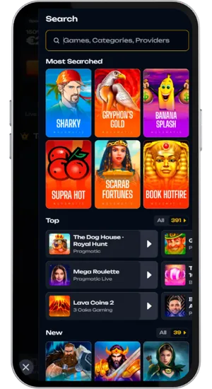 Searching Fishing Frenzy in the casino game library and filtering by Blueprint Gaming to narrow results faster
